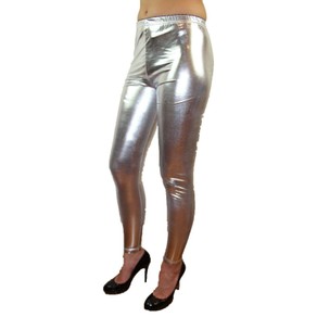 Shiny Metallic Leggings Womens Pants Ladies Gold Silver Black Blue Size: One Size