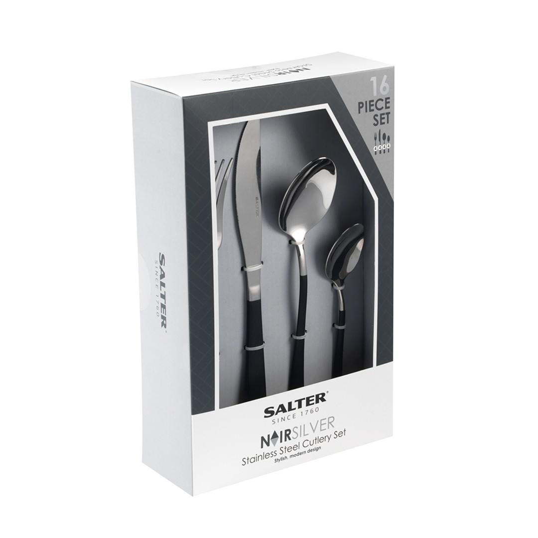 16pc Salter Noir Silver Cutlery Set Knife/Spoon/Fork/Teaspoon Stainless Steel