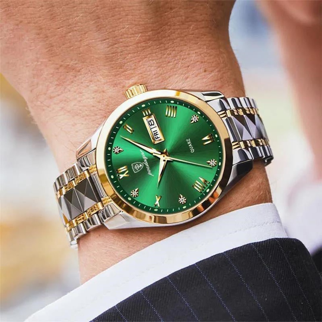 Waterproof Luminous Double Calendar Men's Wrist Watch Jewelry, Gold White, hi-res