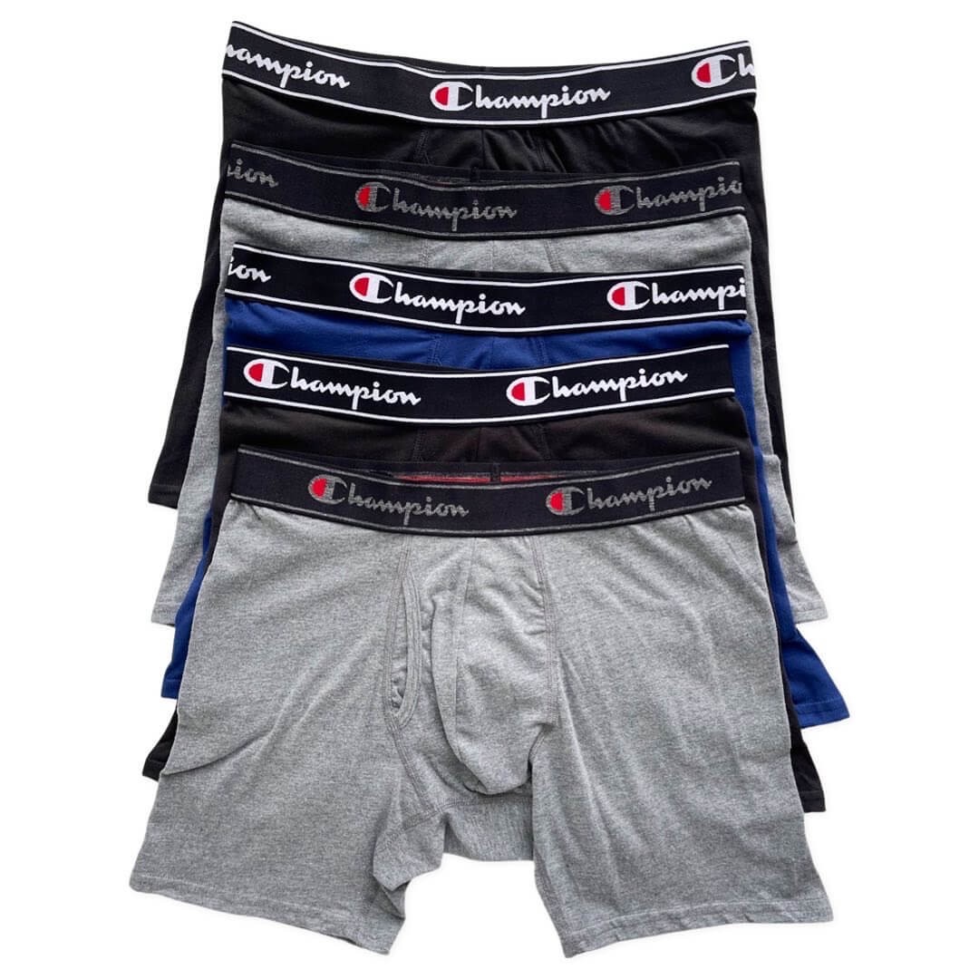 Champion Men's Elite X-Temp Double Dry Technology Boxer Briefs Underwear 5 Pack - Black/Grey/Blue