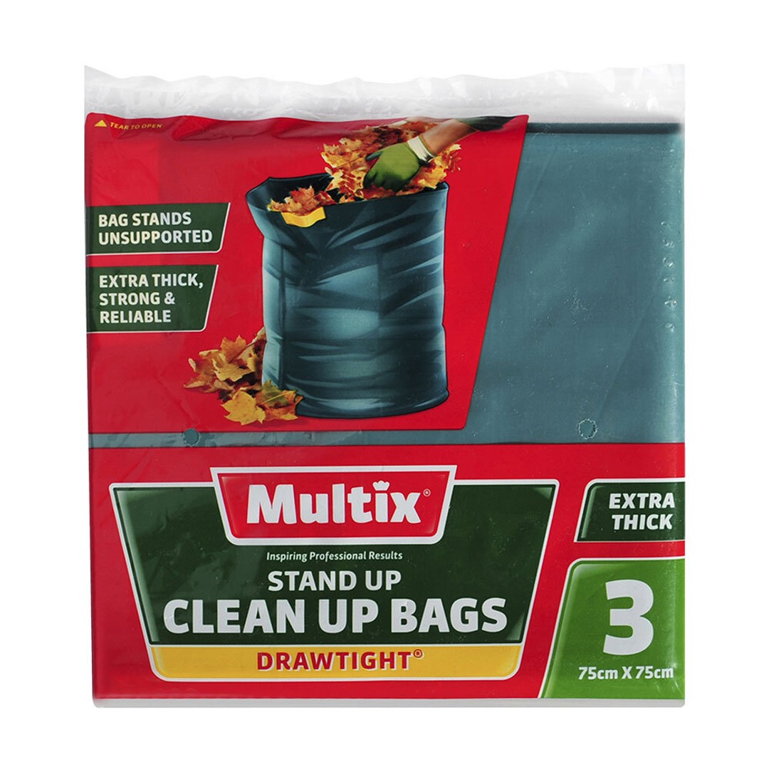 3pc Multix 75cm Stand Up Clean Up Bags Rubbish//Garbage/Trash Drawtight X Thick