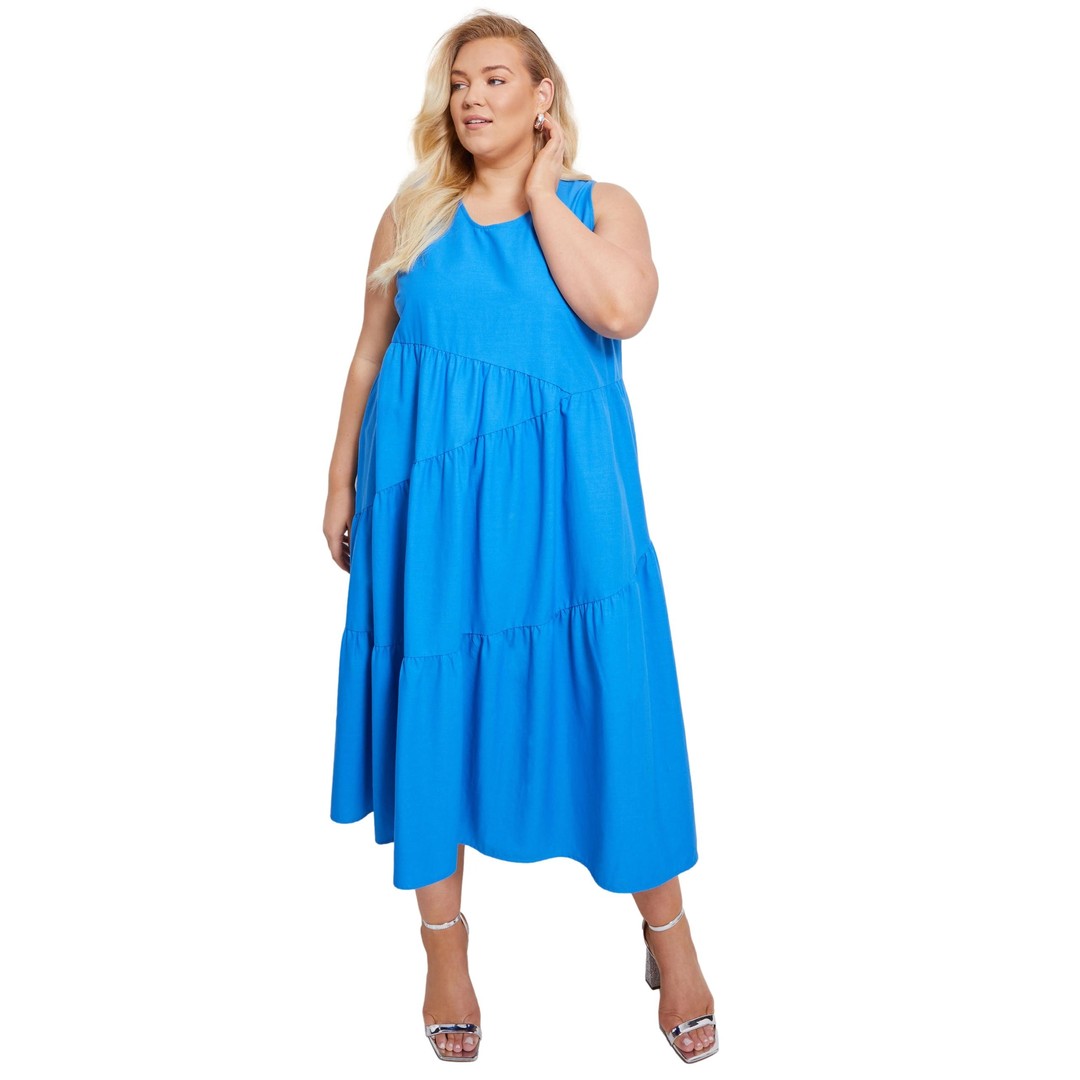 AUTOGRAPH - Plus Size - Womens Maxi Dress - Blue - Summer A Line Linen Fashion - Bright Blue - Sleeveless - solid - Woven - Women's Clothing, Blue, hi-res