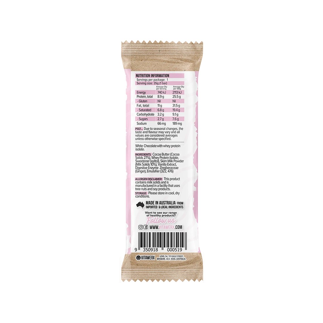 Vitawerx Protein White Chocolate Bar, Raspberry Macadamia, hi-res