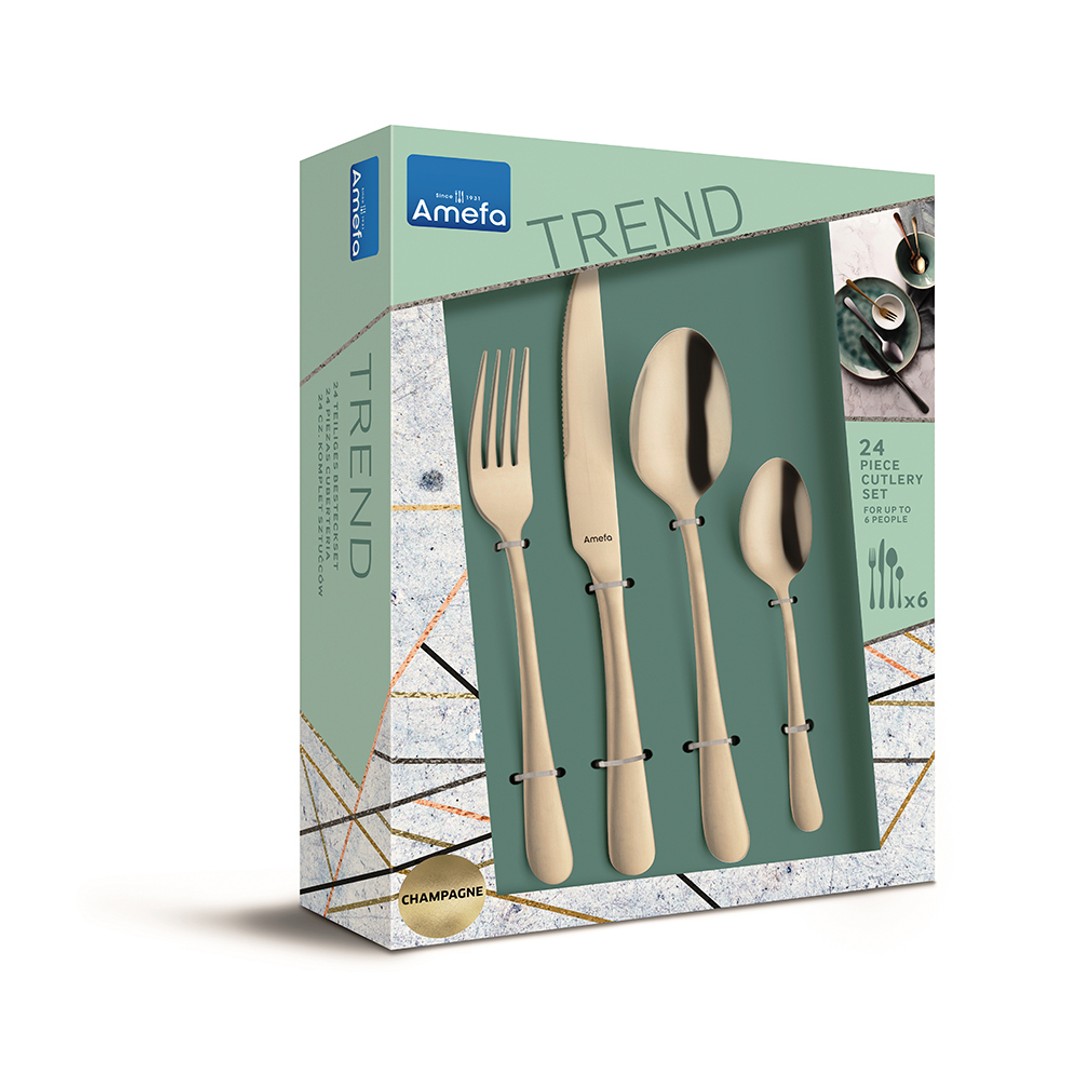 24pc Amefa Austin Trend Stainless Steel Cutlery Set Knife/Fork/Spoon Champagne