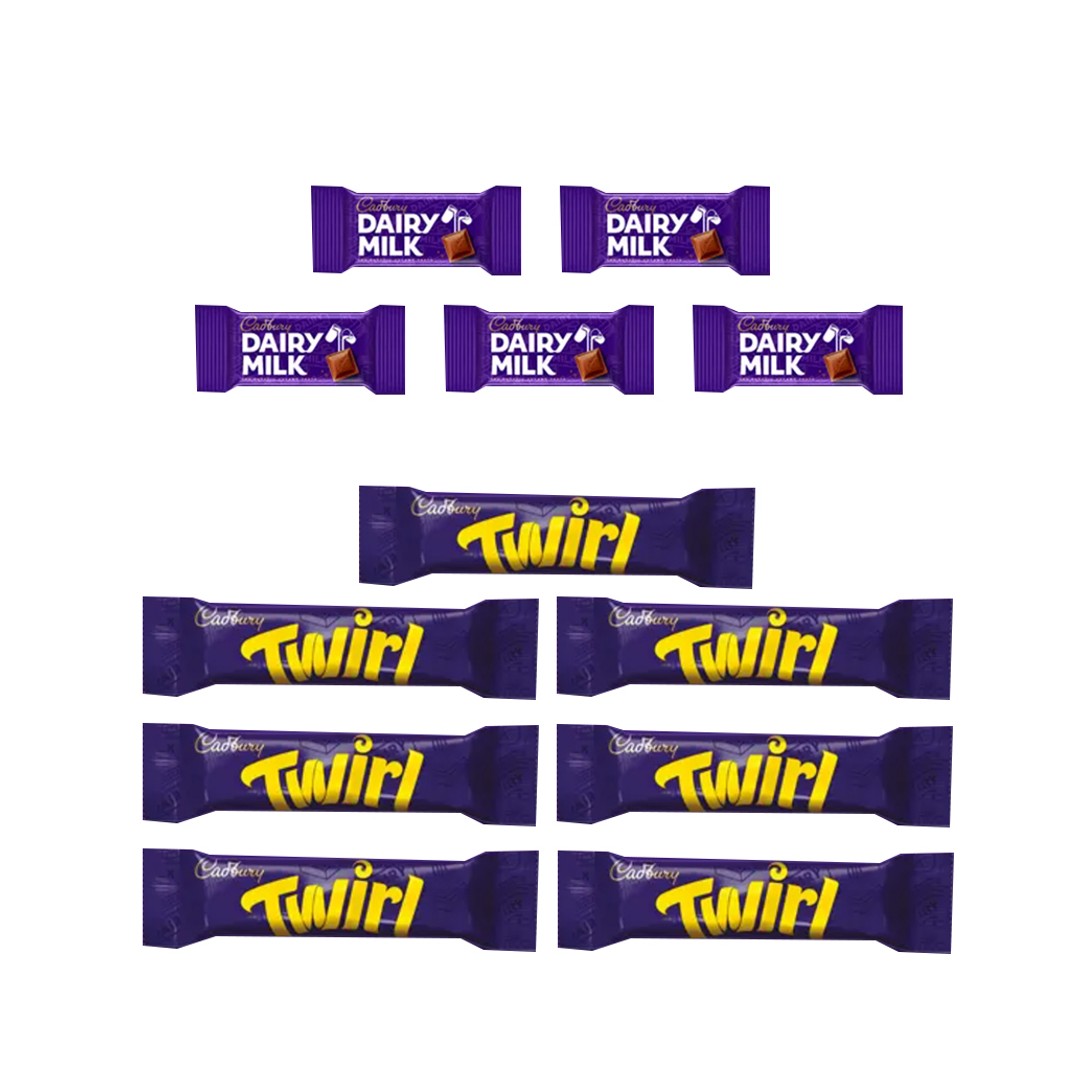 12pc Cadbury Twirl Kids Sweets  Showbag w/Twirl & Dairy Milk Chocolates Bars