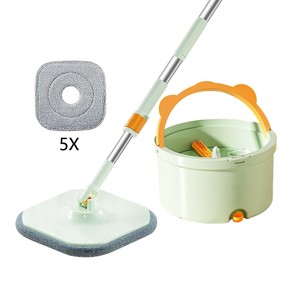 Retractable Spin Mop and Bucket Set with Replacement Microfiber Mop Pad - Set 2