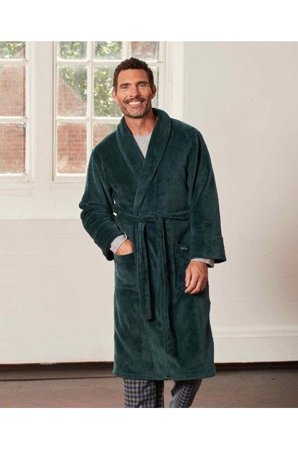 Savile Row Company Mens Navy Super Soft Dressing Gown with Burgundy Piping 