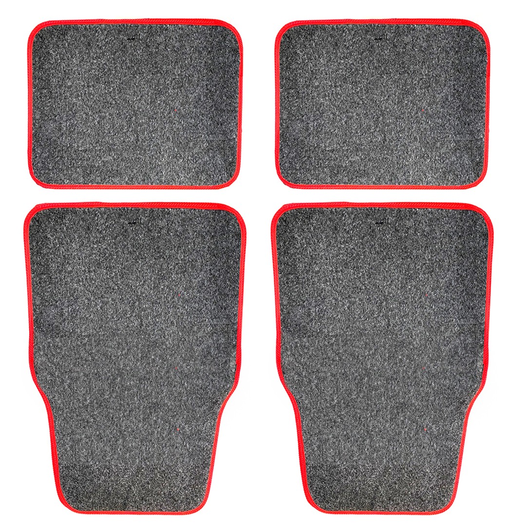 4pc Carpet Car Floor Mats Set/Floormat Front/Back Rear Seat Large Grey/Red
