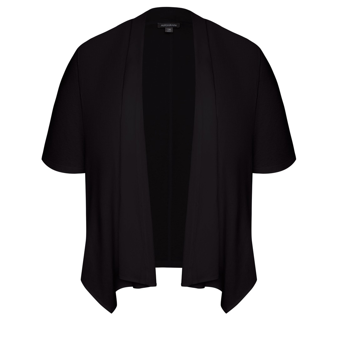 Womens Autograph Woven Mix Media 3/4 Sleeve Jacket - Plus Size, Black, hi-res