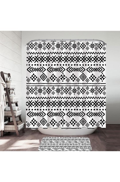 Black And White Aztec Shower Curtain, Black And White Aztec Shower Curtain