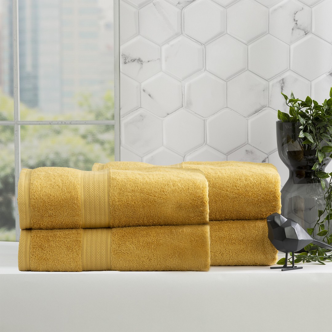4pc Renee Taylor Stella Bath Sheet/Towel 160cm Soft Bamboo Cotton 650GSM Mustard