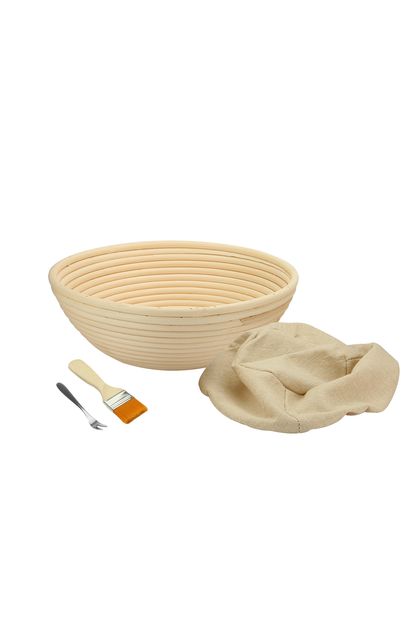 NZQXJXZ Round Bread Proofing Basket 10 inch Large Natural Rattan Sourdough Baskets for Professional Home Bakers Includes Cloth Liner, Dough Scraper, Bread Lame, 2 Circle Whisk 