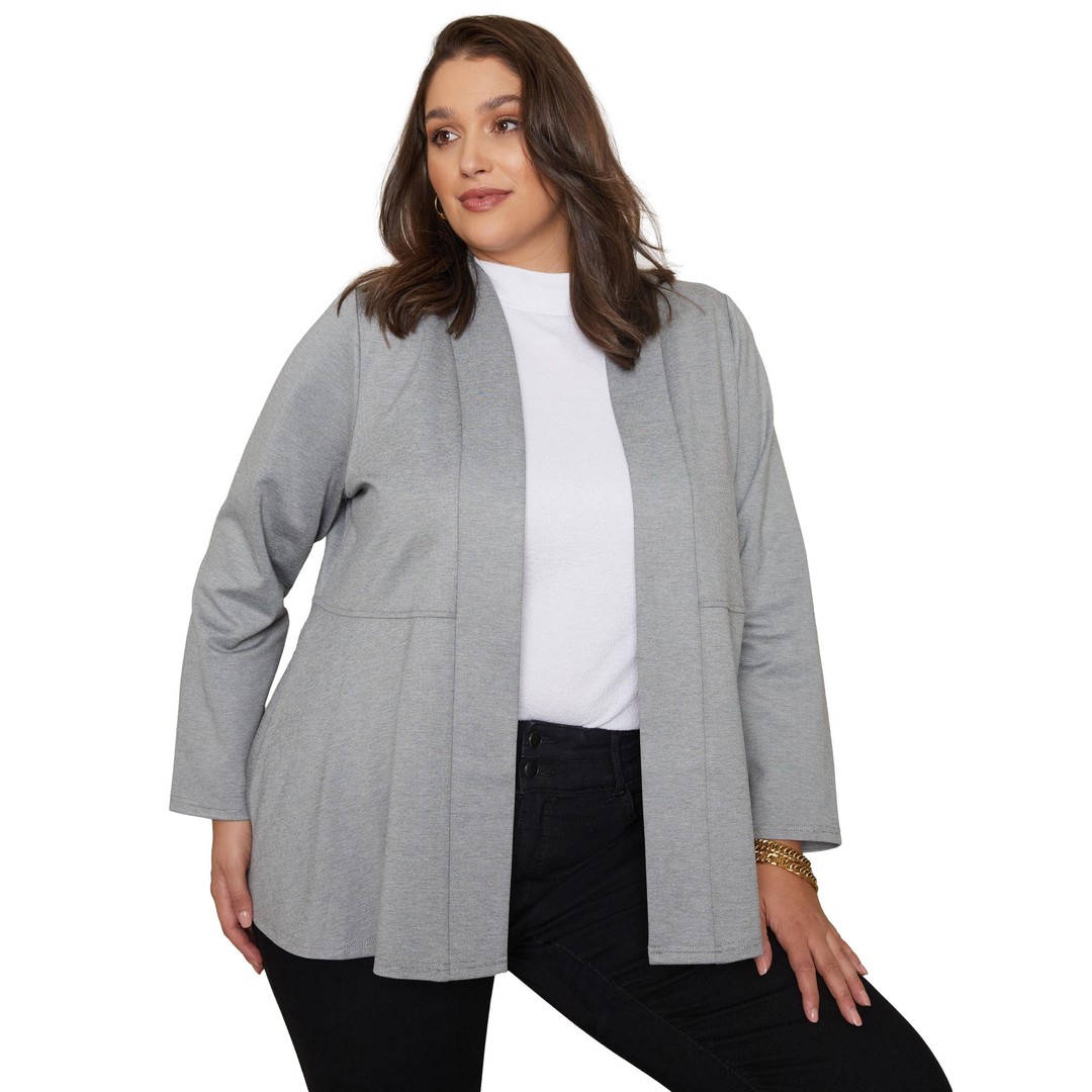 Womens Autograph Long Sleeve Peplum Style Ponte Cover Up - Plus Size, Grey, hi-res