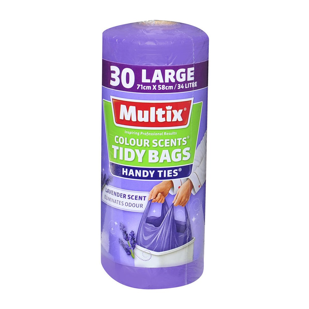 30pc Multix Large 34L 71x58cm Lavender Scent Tidy Rubbish/Garbage/Trash Bags
