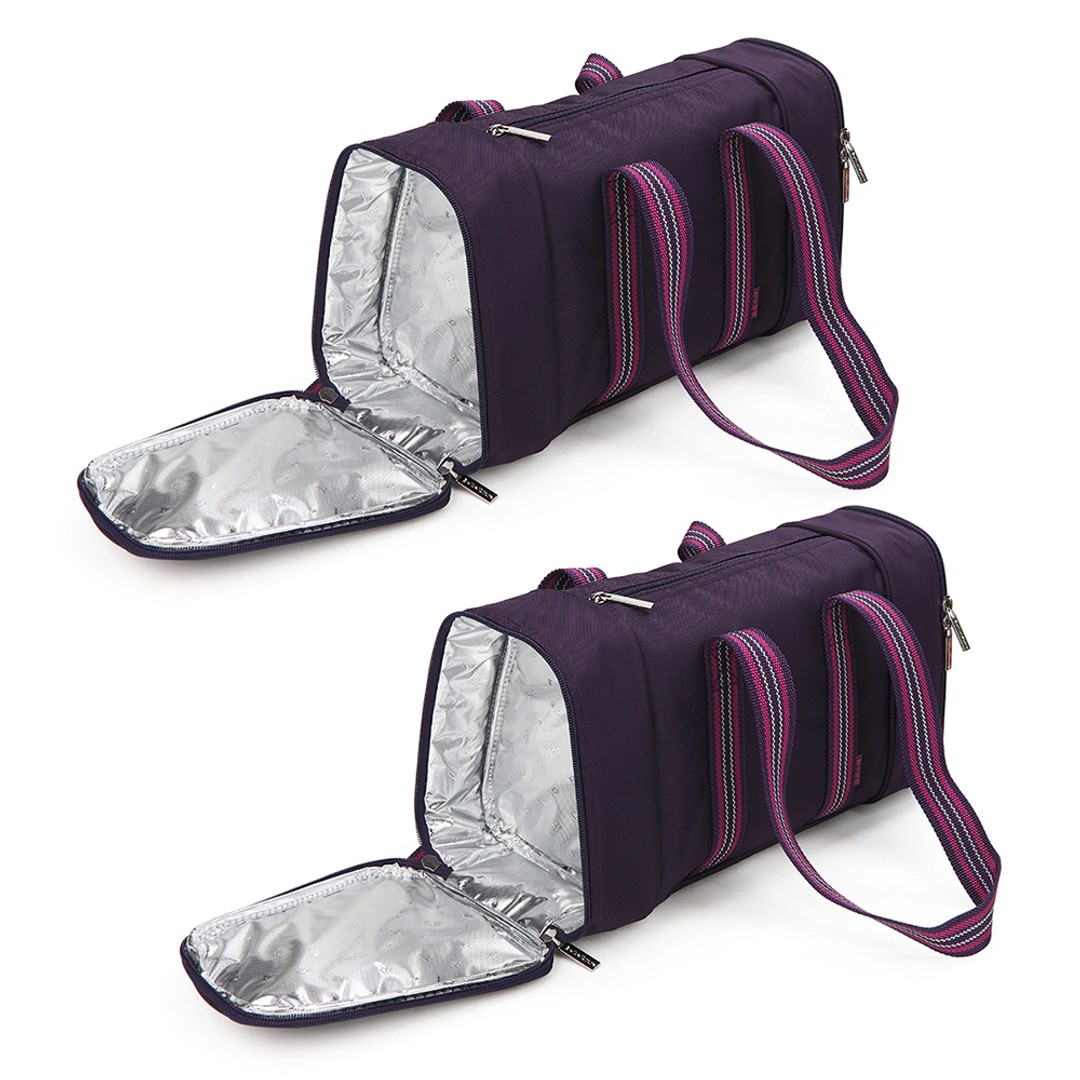 2x Multi Pocket Insulated Cooler Bag Picnic/Camping Bag w/Compartments Purple
