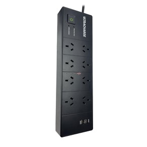 Ultracharge 8 Way Surge Protected Power Board With 2 USB Charging Ports Black