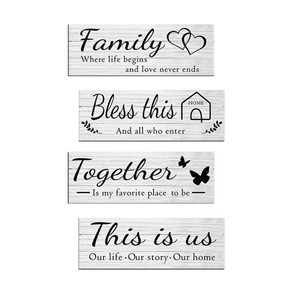 Set of 4Pcs Home Wall Signs Wall Art Decor Farmhouse Entryway Hanging Sign White