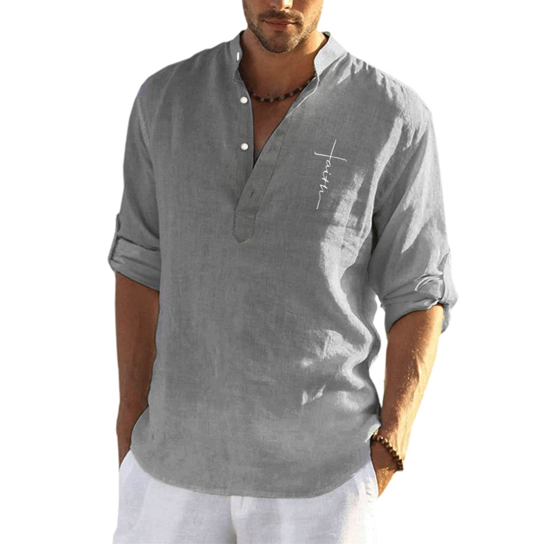 Men's Cotton Henley Shirt Roll-up Long Sleeve Hippie Casual Beach T Shirts