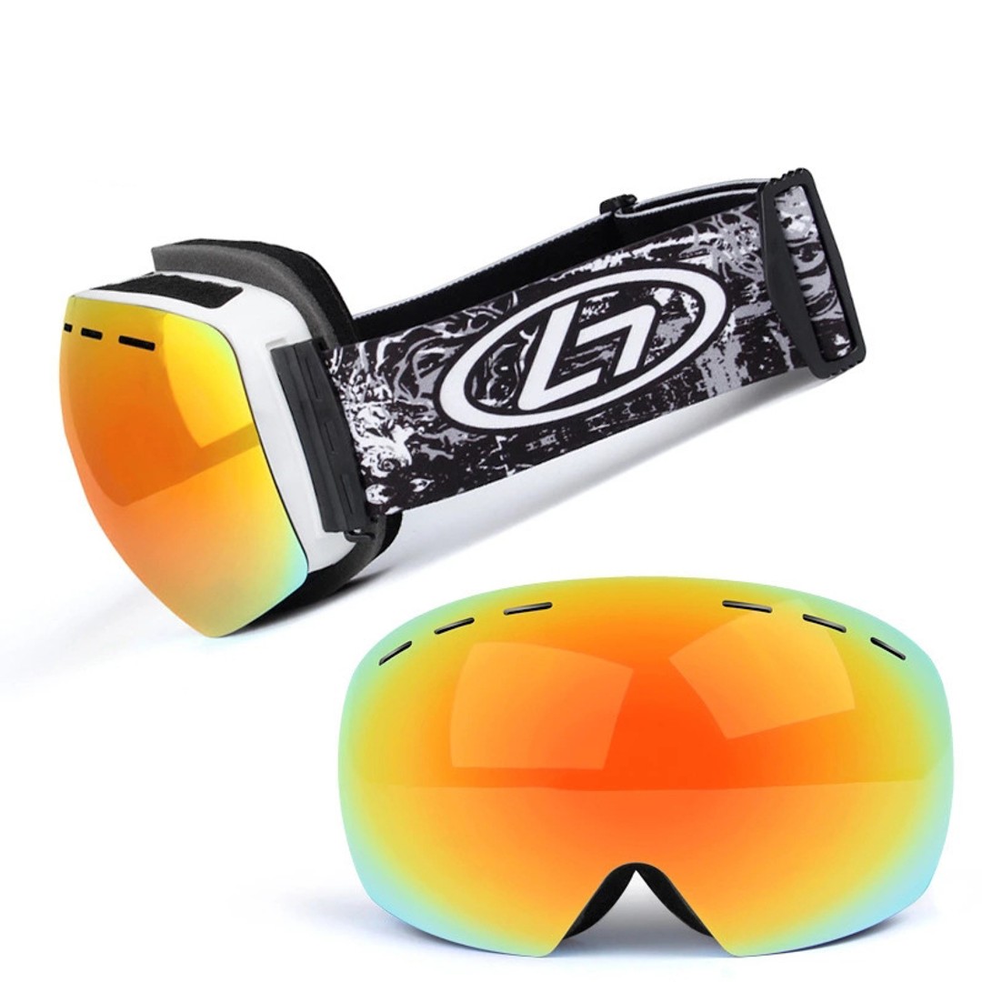 Unisex Double Layers UV Anti-Fog Big Ski Mask Goggles-Red