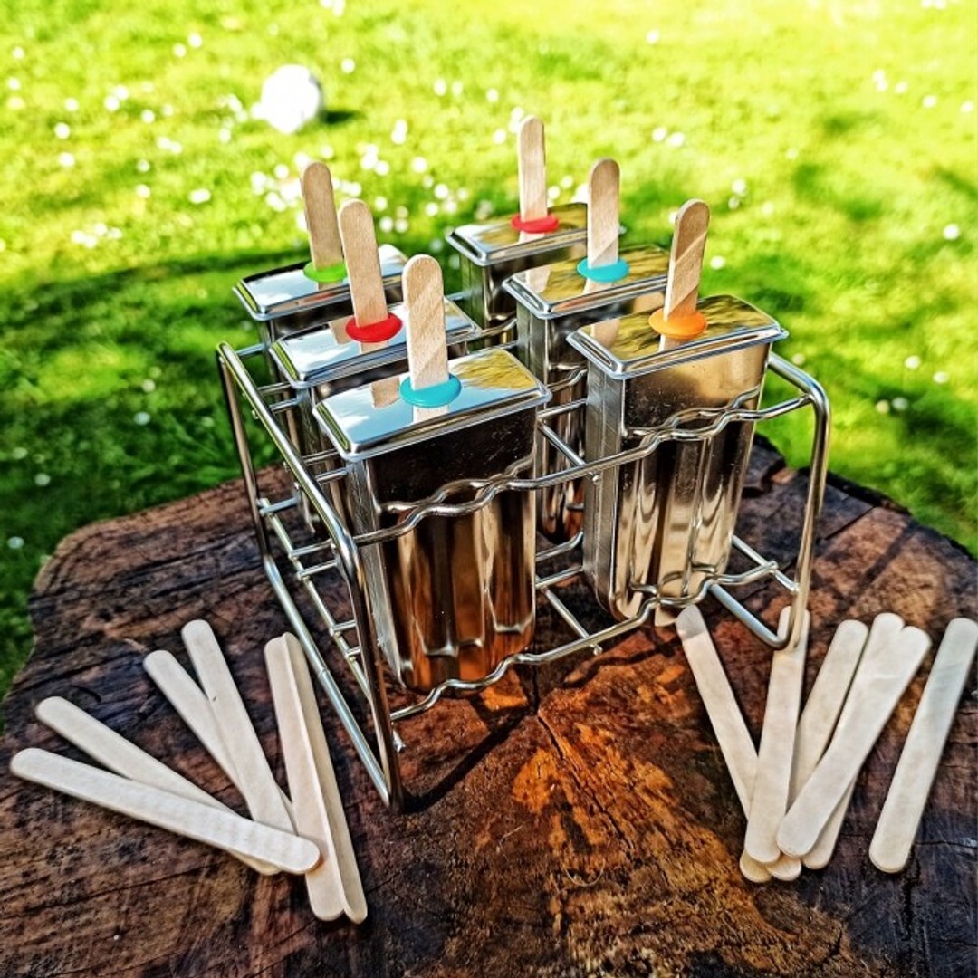 Stainless Steel Popsicle and Ice Cream Moulds (x6) with Rack