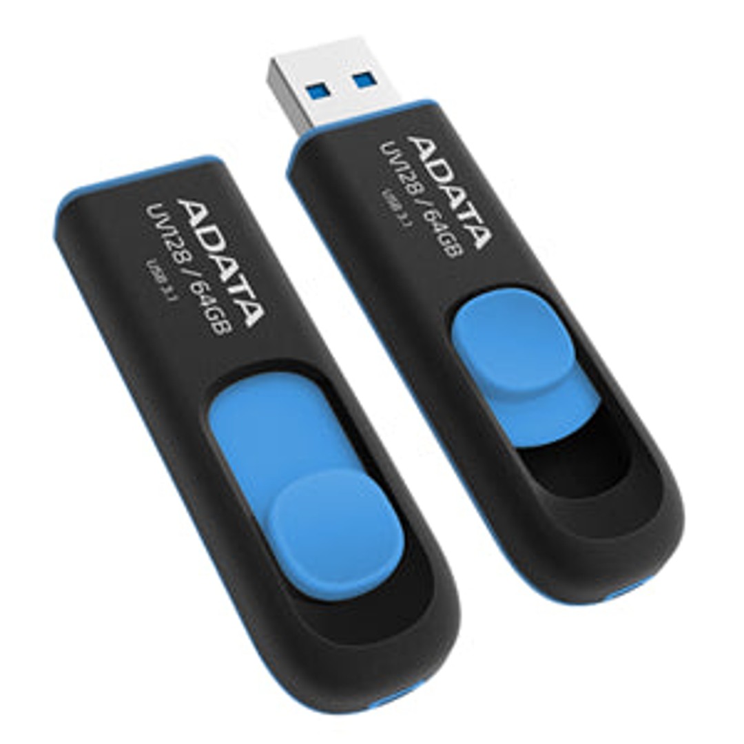 ADATA UV128 Dashdrive Retractable USB 3.0 64GB Blue/Black Flash Drive AUV128-64G-RBE FP276-X64 AUV128-64G-RBE