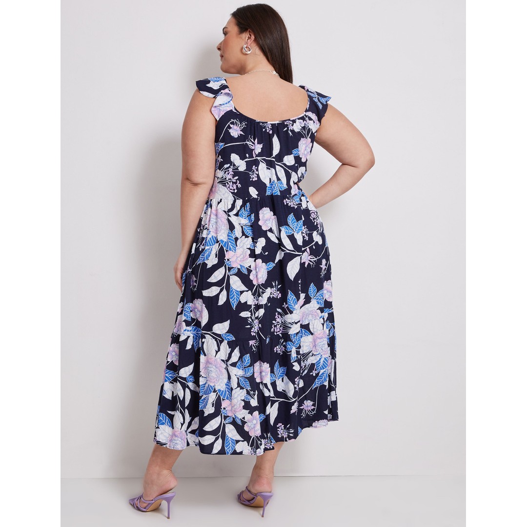 AUTOGRAPH - Plus Size - Womens Maxi Dress - Blue - Summer Floral A Line Fashion - Ocean  - Sleeveless - Florals - Flutter Cap Sleeve Women's Clothing, Blue, hi-res