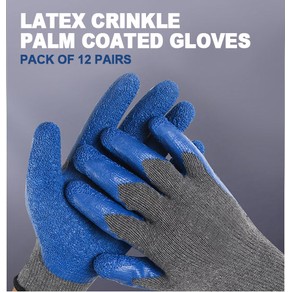 TSB Living Latex Crinkle Palm Coated Gloves Pack of 12 Pairs