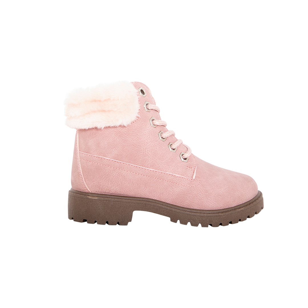 Alexis By Little K Girl's Lace Up Ankle Boot With Fur Trim, Pink, hi-res