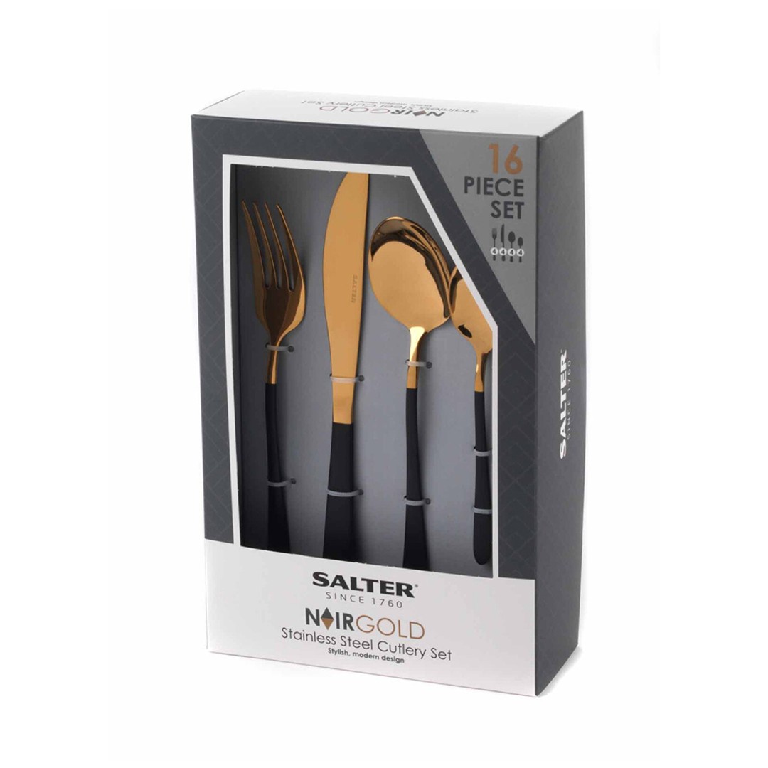 16pc Salter Noir Gold Cutlery Set Knives/Spoon/Fork/Teaspoon Stainless Steel