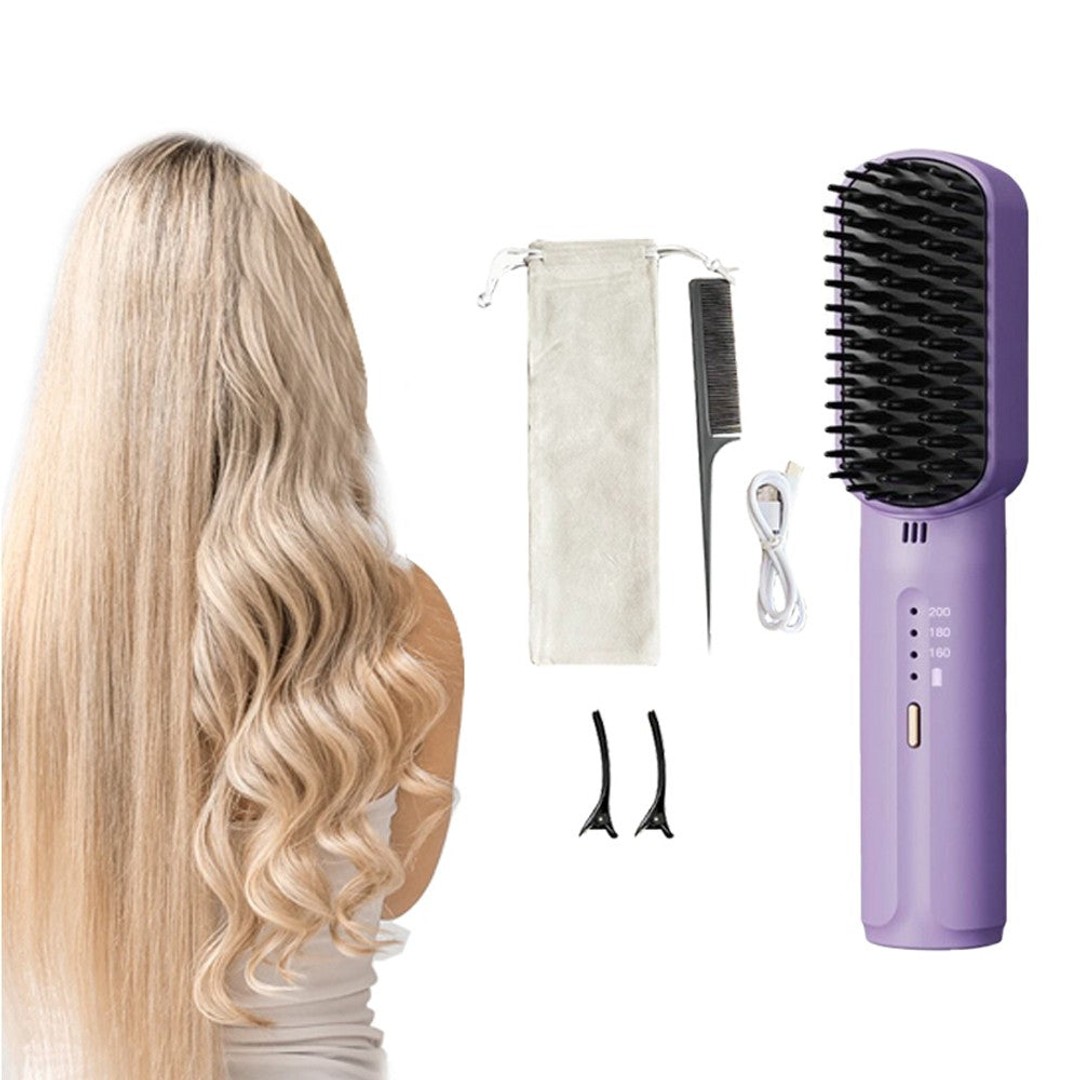 Cordless Hair Straightener Rechargeable Negative Ion Straightening Comb - Purple