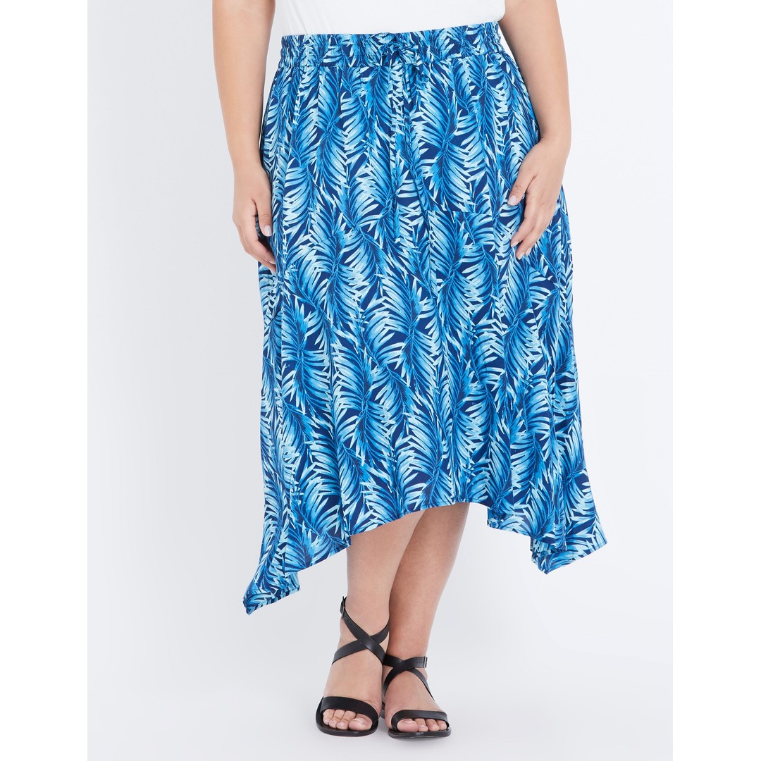 AUTOGRAPH - Plus Size - Womens Skirts - Midi - Summer - Blue - Casual Fashion - Navy Leaf - Oversized - Woven - Knee Length - Work Office Clothes