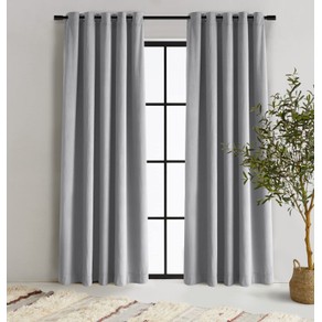 Cadence & Co Byron Matte Velvet 100% Blockout Eyelet Curtains Twin Pack Silver 90x223cm