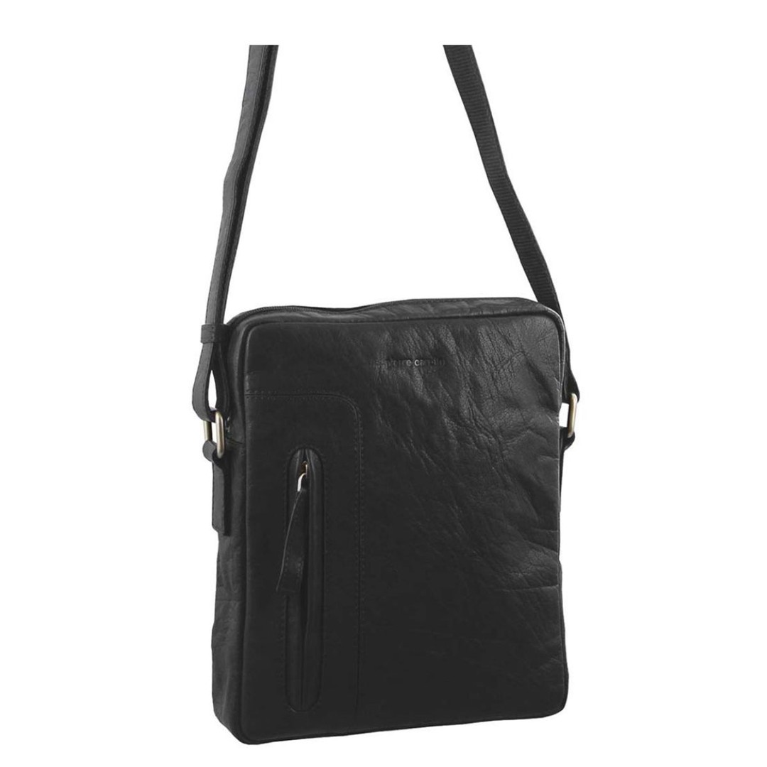 Pierre Cardin Zion Rustic Leather iPad Crossbody Bag Black