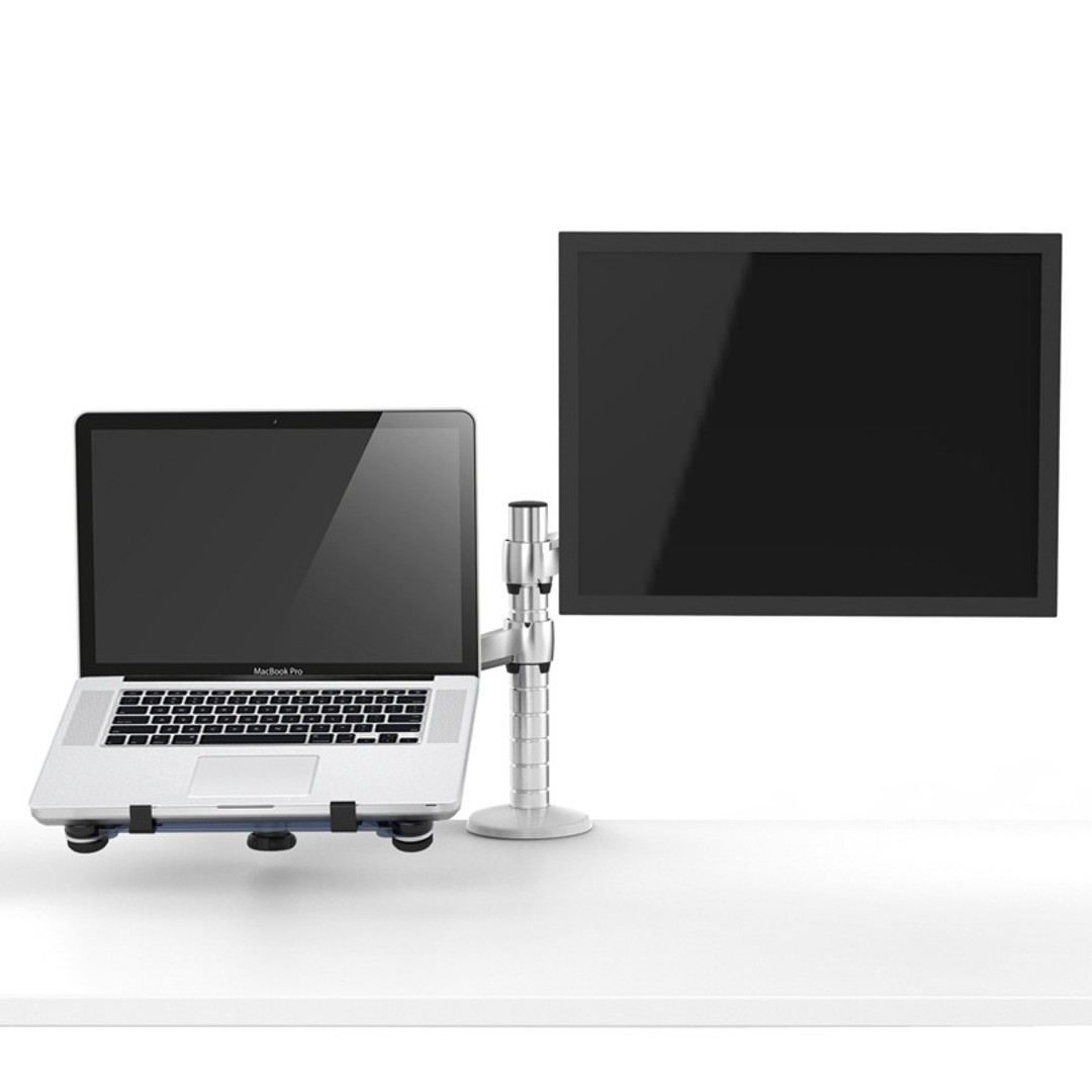 2-in-1 Adjustable Dual Arm Desk Mounts Stand Holder Monitor and Laptop
