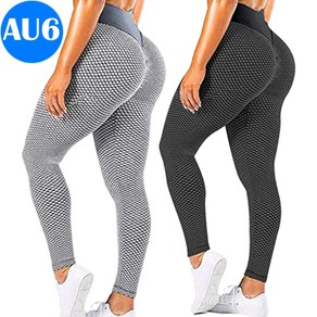 Women High Waisted Leggings Butt Lift Yoga Sport Pants Black and Grey AU 6