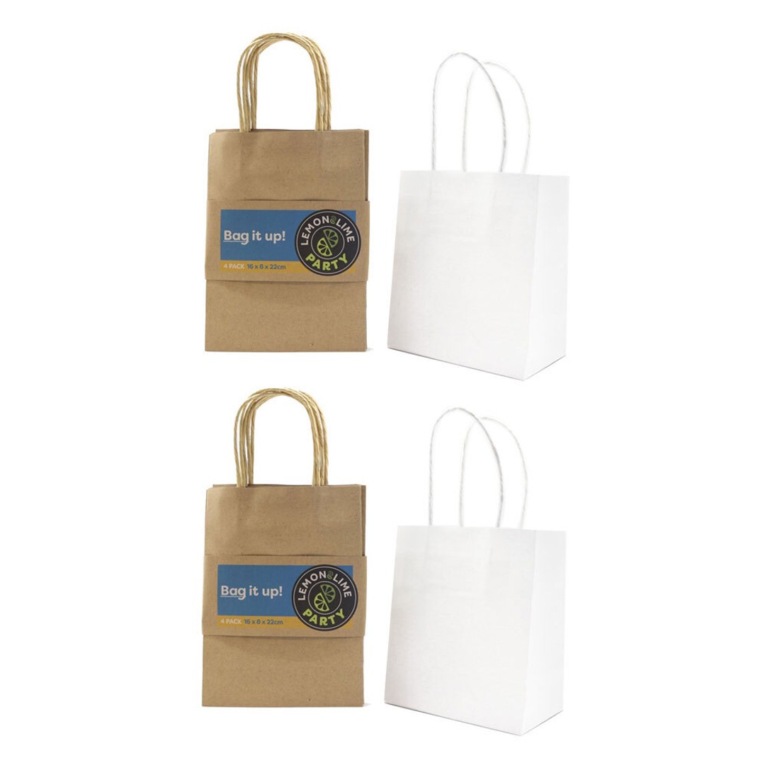 16PK Lemon & Lime 16cm Paper Kraft Gift Bag Carry Storage Bags w/ Handles Assort