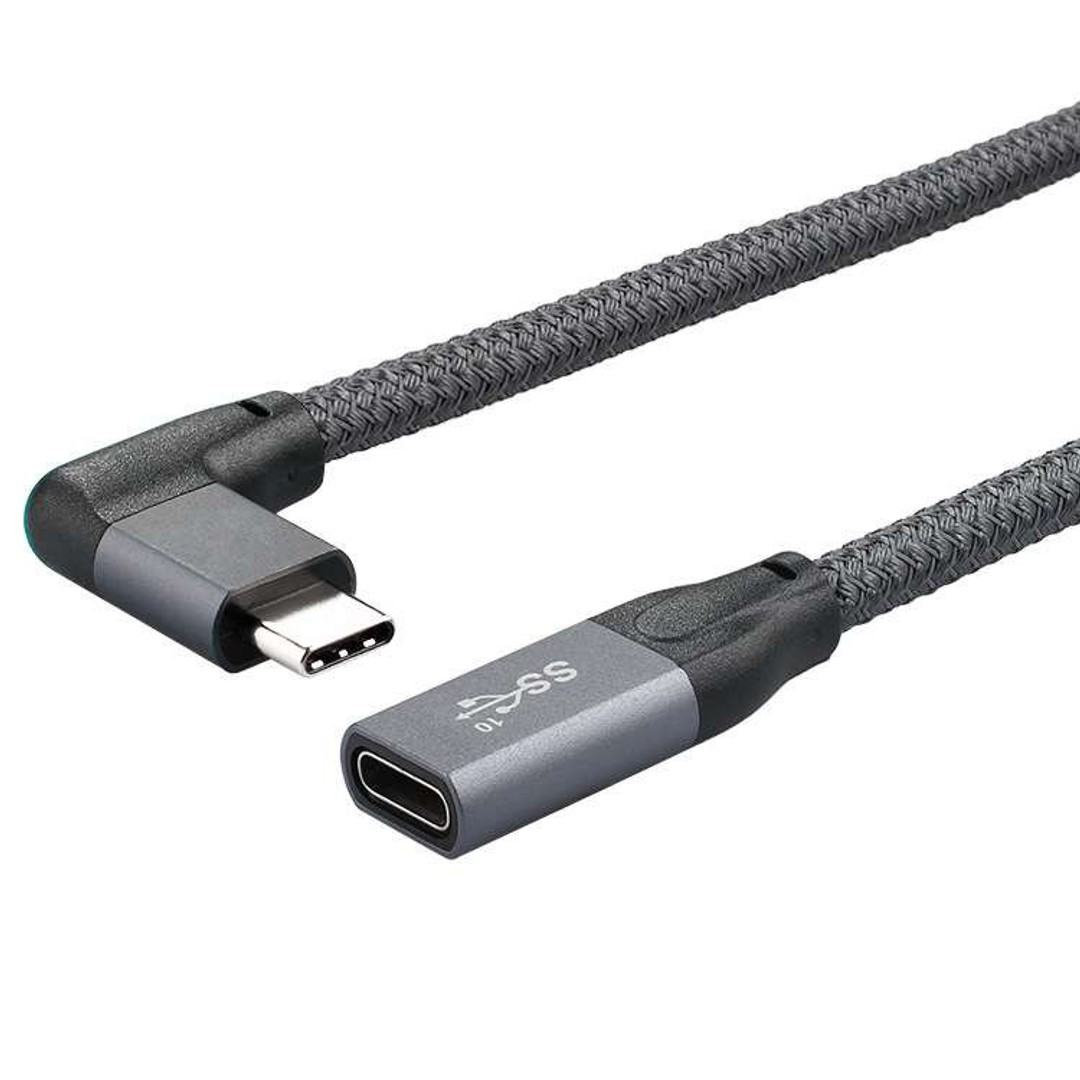 USB-C 0.2M Extension Cable - M To F, USB3.1, Right Angled Connector