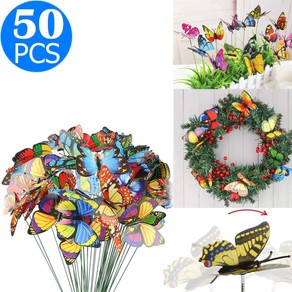 50 Pieces Garden Butterfly Stakes Ornaments for Indoor Outdoor Yard Patio Plant Pot Flower Bed Random Colour