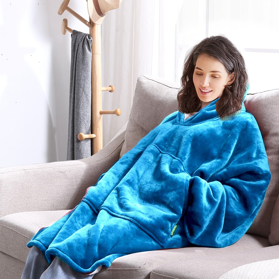 DreamZ Blanket Hoodie Adult Sweatshirt Hooded Soft Plush Comfy Cuddle Navy