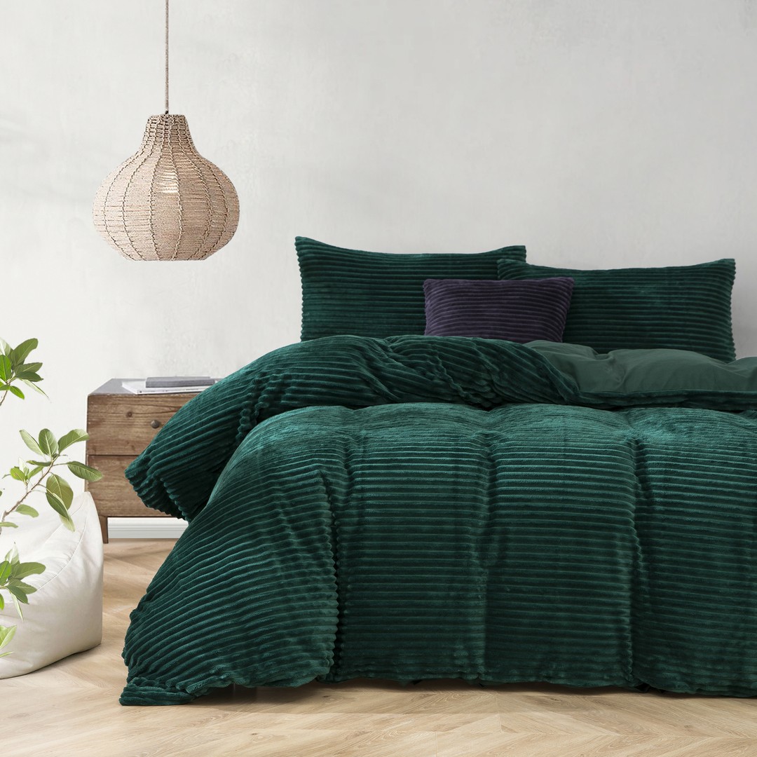 Dreamaker Embossed Teddy Fleece Duvet Cover Set Emerald Single Bed