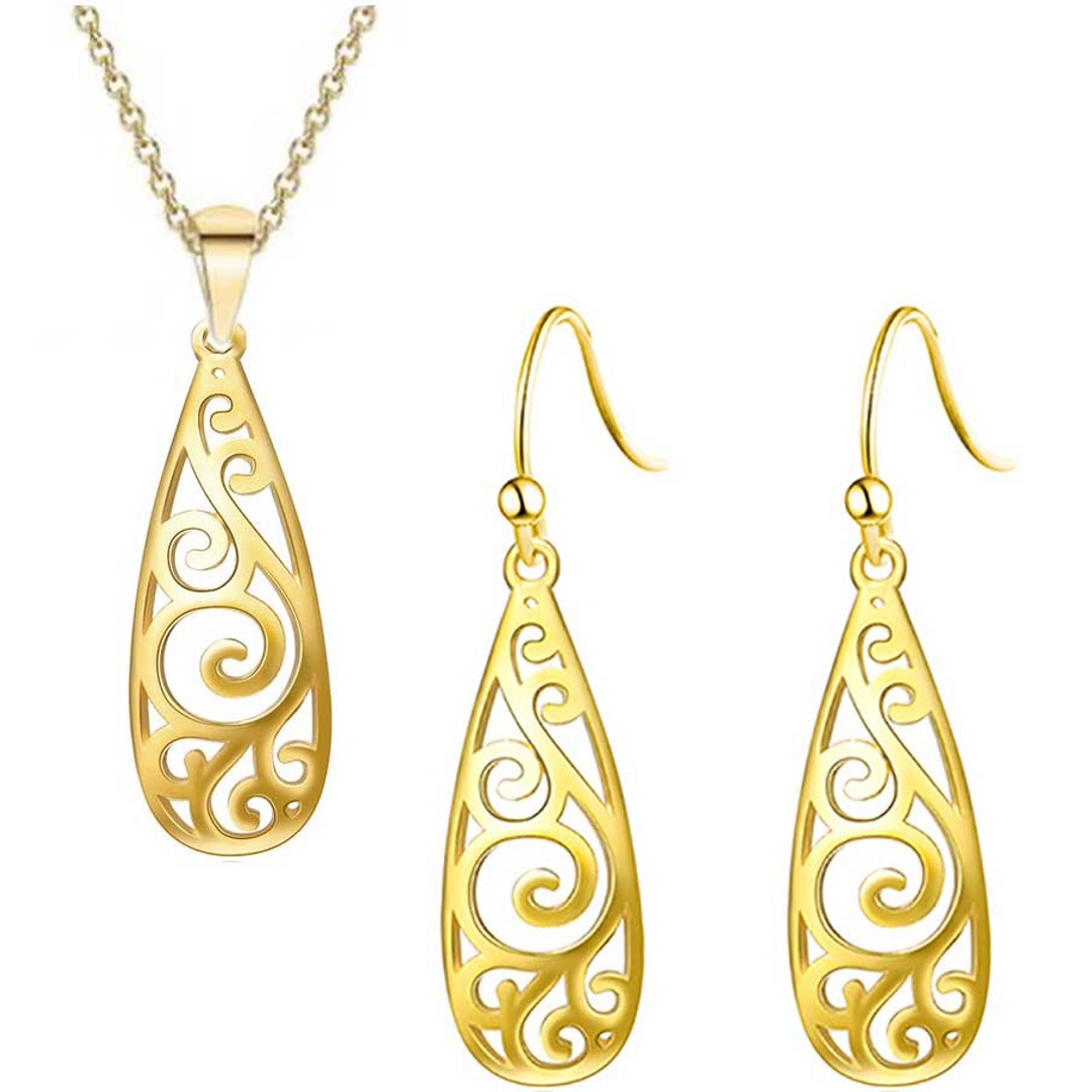 14K Gold jewellery set New Zealand Koru design "Aroha"
