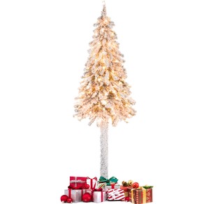Costway 185CM Pre-Lit Christmas Tree Snow-Flocked Artificial Tree w/442 Branch Tips Xmas Party Decor