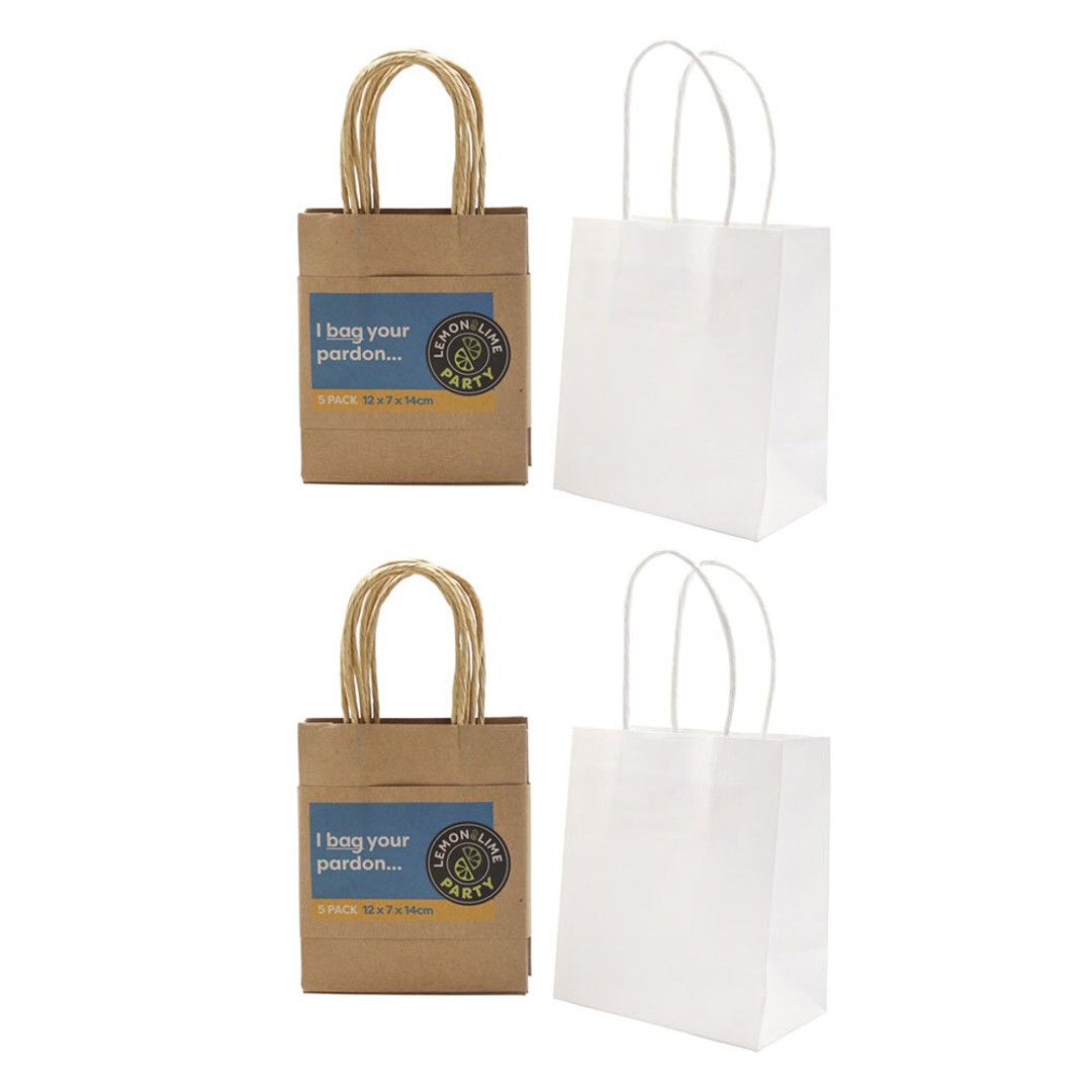 20PK Lemon & Lime 14cm Paper Kraft Gift Bag Carry Storage Bags w/ Handles Assort