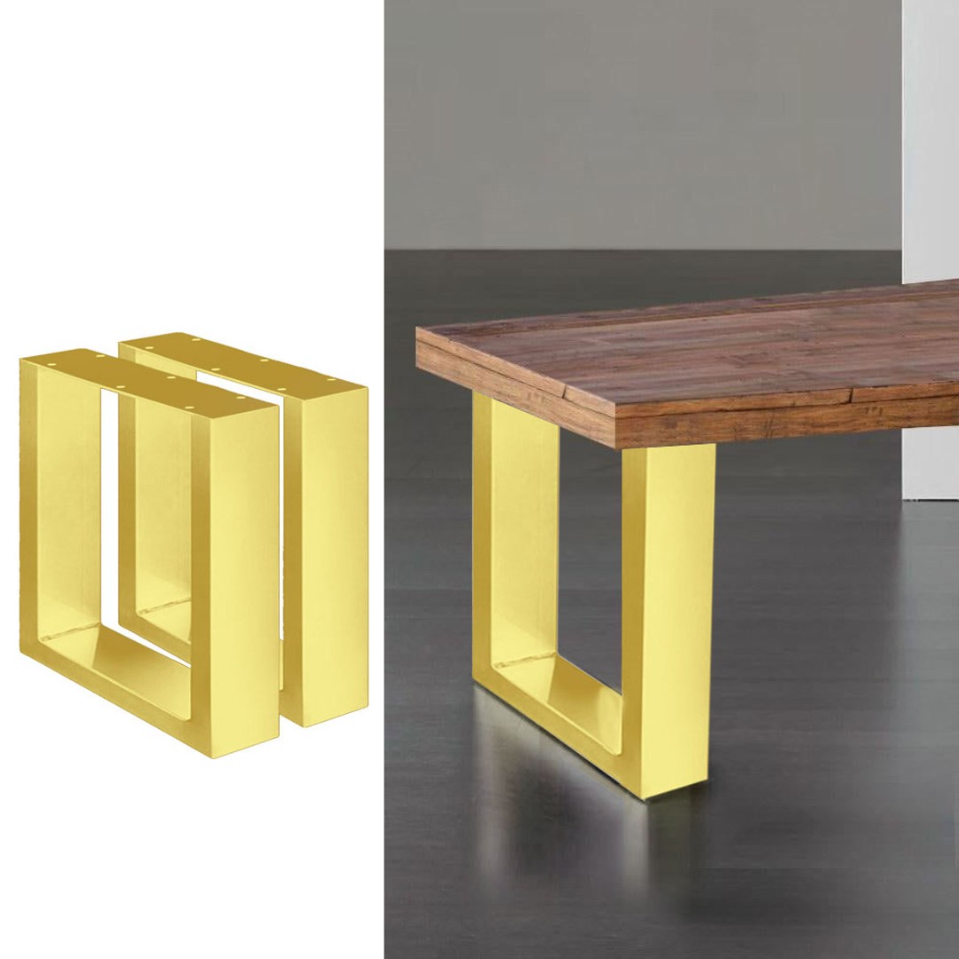 Set of 2 Steel Square Shape DIY Table Bench Legs 43cm-Gold
