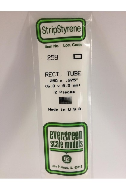 Evergreen Styrene #259 .250"x.375" 14" Rectangular Tubing 2 pcs in pkg 