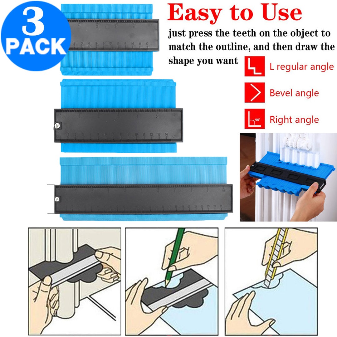 3 Pack 5 Inch 6 Incn 10 Inch Contour Gauge Gauge Shape Duplicator Irregular Shapes Template Measuring Tool Ruler Blue