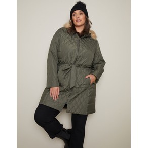Womens Autograph Woven Longline Belted Puffer Coat - Plus Size