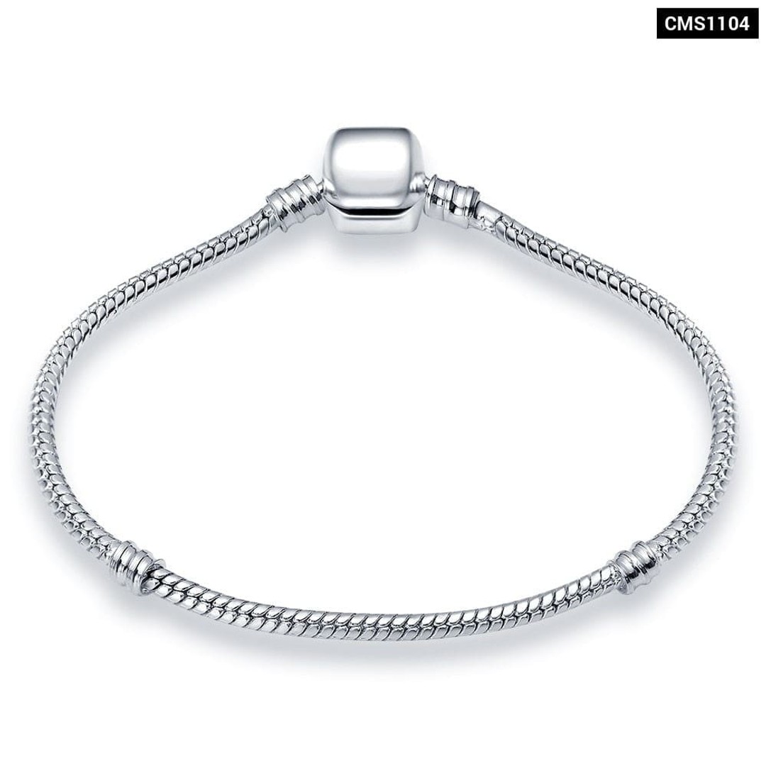 6.69-8.26'' Plated Silver Fashion Love Round Bead Snake Chain Bracelet Fit Original DIY Charms Bead Fine Jewelry Making, Cms1104B, hi-res
