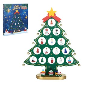 Tabletop Wooden Christmas Tree Decoration 24 Days Countdown Blind Box for Xmas Party Decor-Style 1