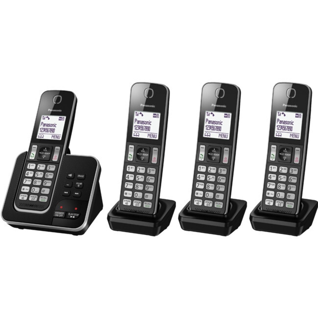 Panasonic Four Digital Handset Cordless Phone/Telephone w/ Answering Machine BLK